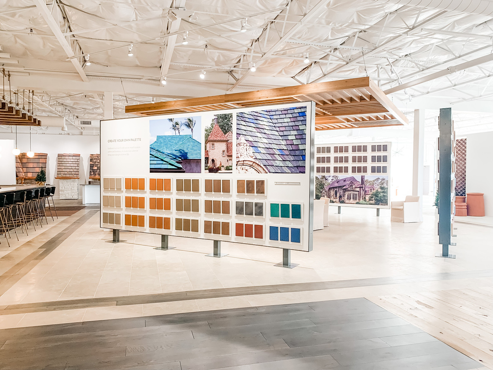 With over 45 roof tile displays, 200 texture and color boards, and 50 flooring vignettes – the design inspiration is endless.