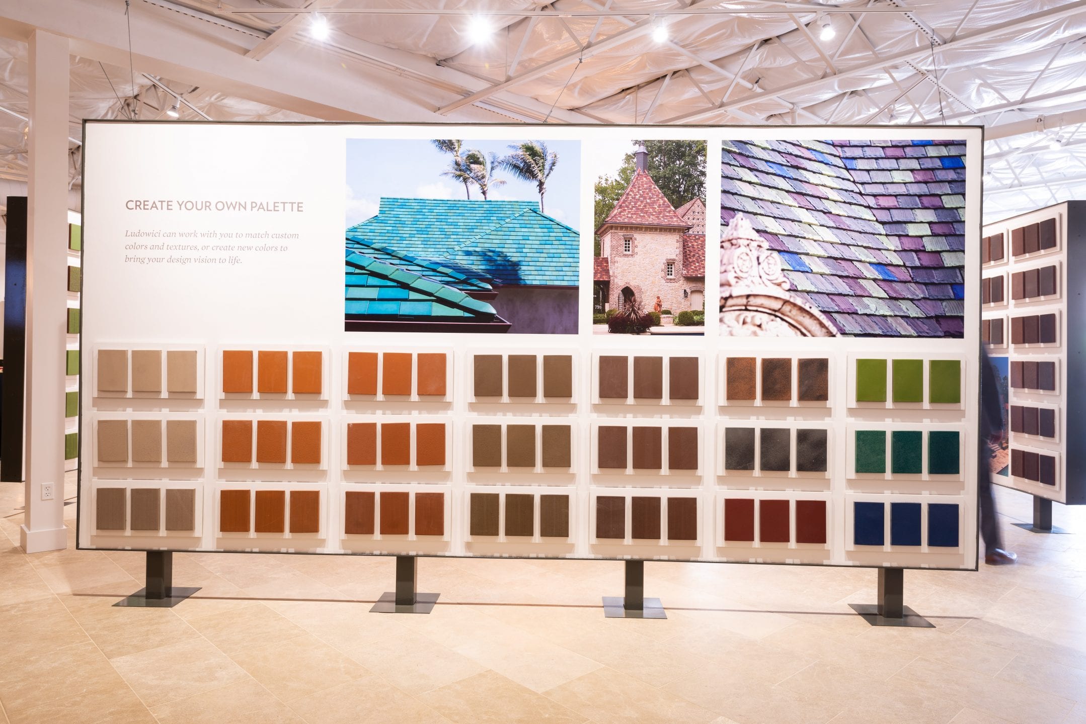 With over 45 roof tile displays, 200 texture and color boards, and 50 flooring vignettes – the design inspiration is endless.