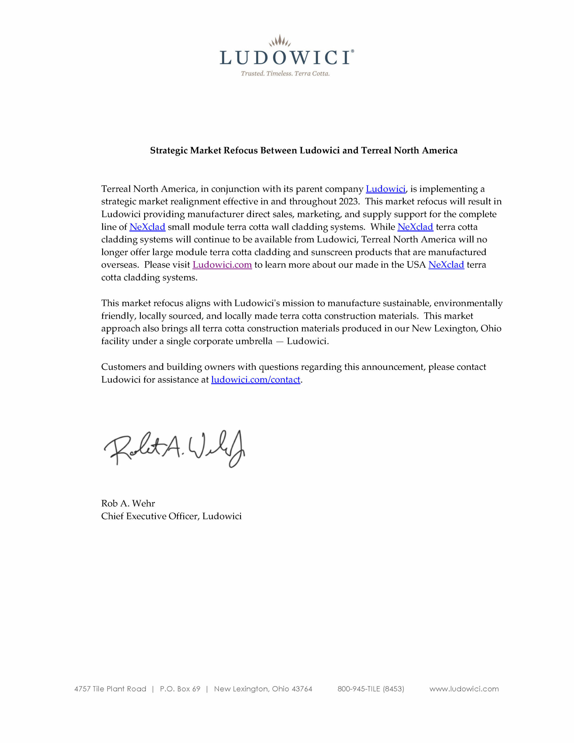 Strategic Market Refocus Announcement Ludowici Roof Tile