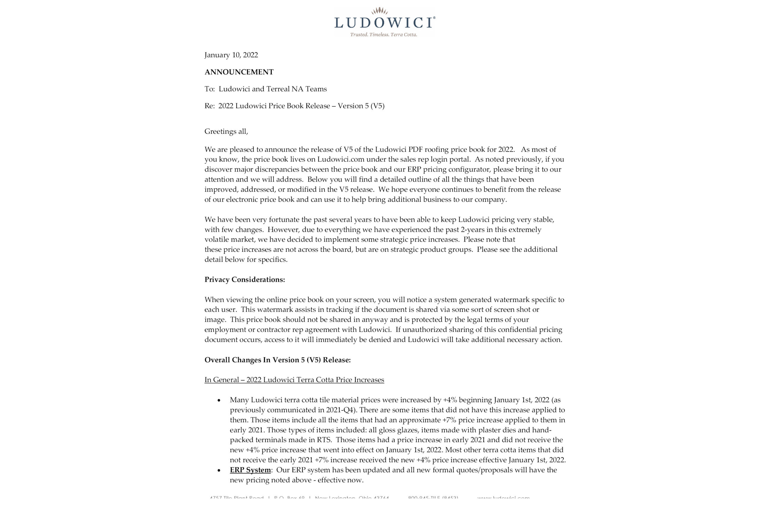 2022 Ludowici Price Book – V5 Release Info