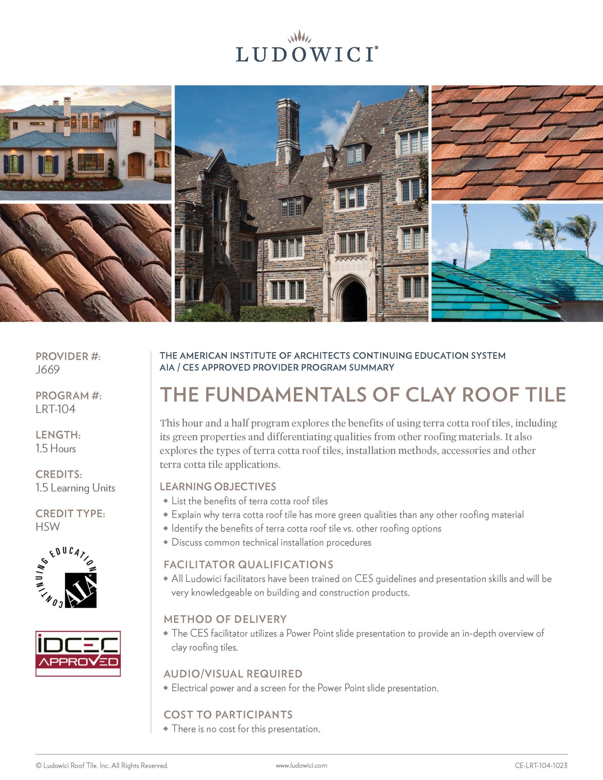 CEU Outline: Fundamentals of Clay Roof Tile